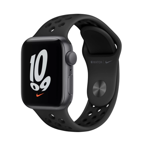 Apple Watch Nike SE, 40 мм, корпус из алюминия цвета «серый космос» спортивный ремешок Nike цвета «антрацитовый/чёрный»