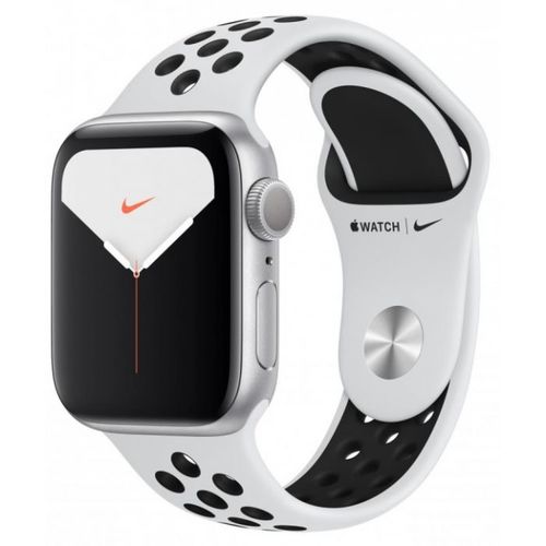 Apple Watch Nike Series 5, 44 мм, корпус из алюминия цвета «серебристый», спортивный ремешок Nike цвета чистая платина/черный